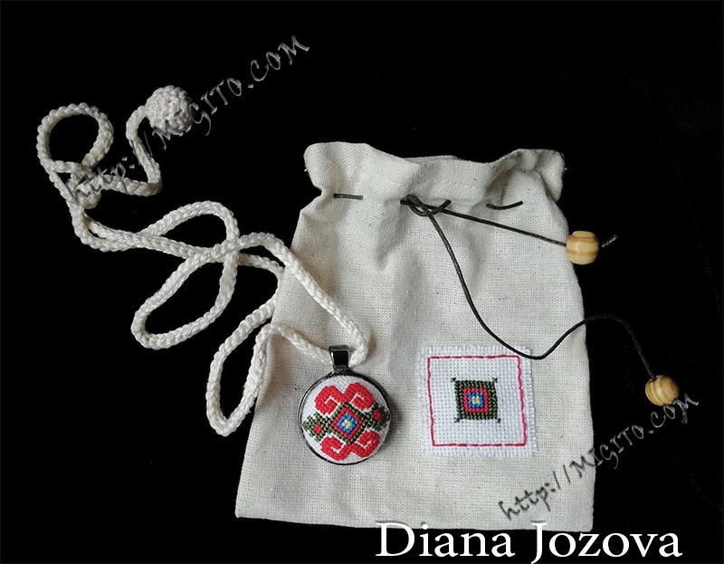 Handmade necklace with traditional bulgarian embroidered 