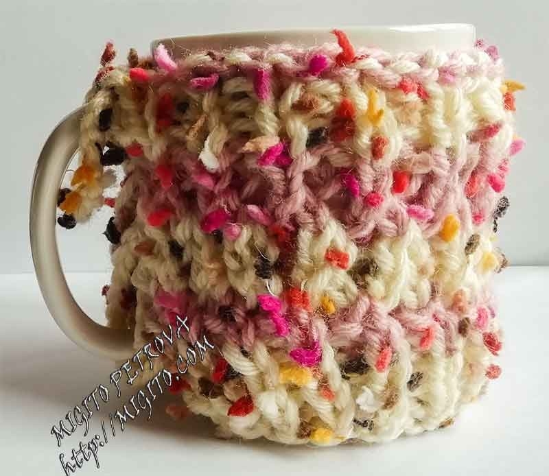 Porcelain cup with colorful hand-woven fabric