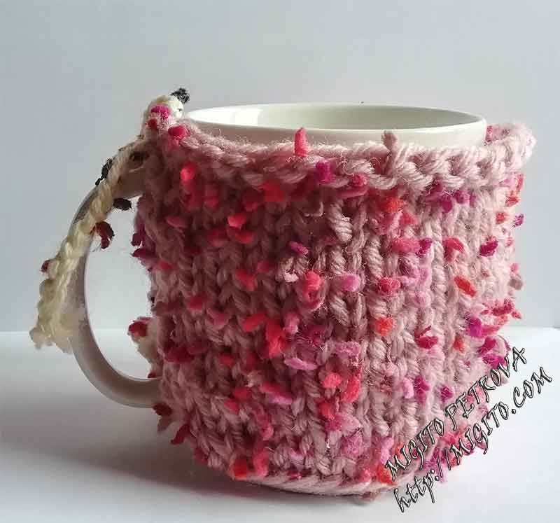 Porcelain cup with hand-woven fabric