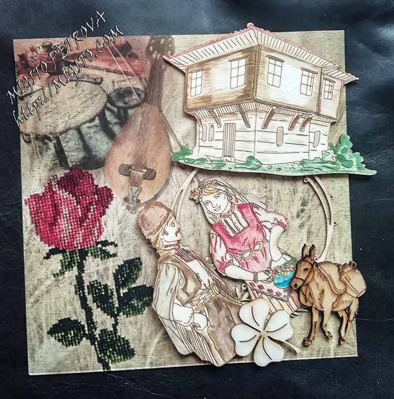 ethno handmade scrapbooking cards with quiling house