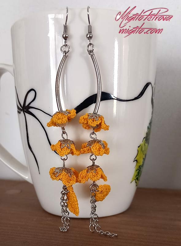 Earrings with hand-woven yellow flowers
